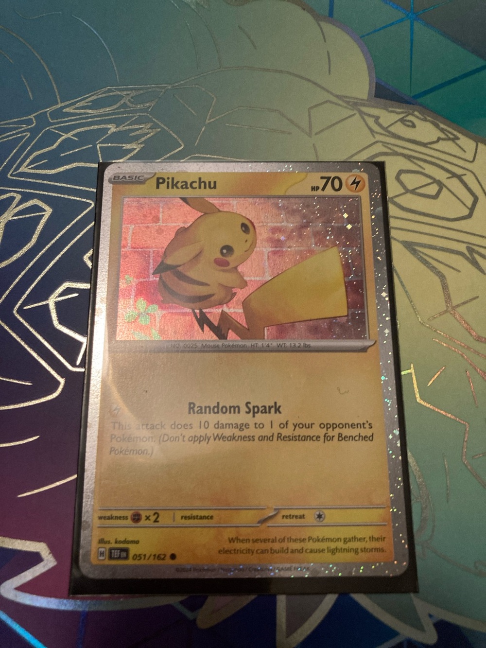 Pokemon Pikachu Holo Card - Yellow Accent with Silver Border